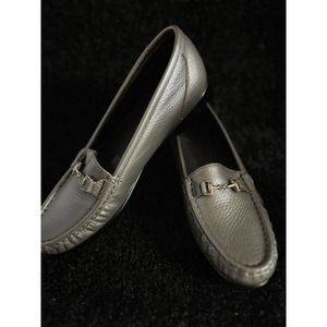 Sas Metro Pewter Grey Silver Slip On Leather Moccasin Loafer Comfort Shoes 7